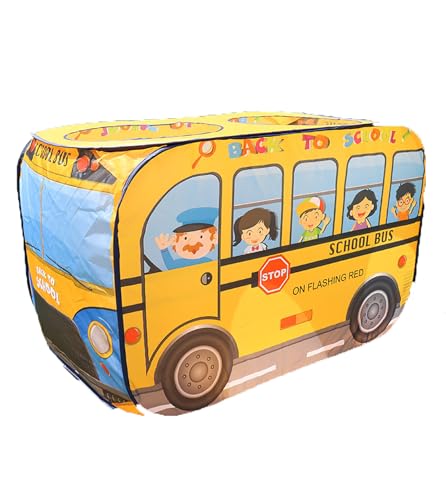 Pop Up Spielzelt Schulbus, Kinderzelt Spielzeug Faltbares Kinderspielhaus Zelt, Spielzelt für drinnen, Kinderspielzelt und Aufrollbarer Tür für Jungen und Mädchen (Yellow) von SYWLKJ