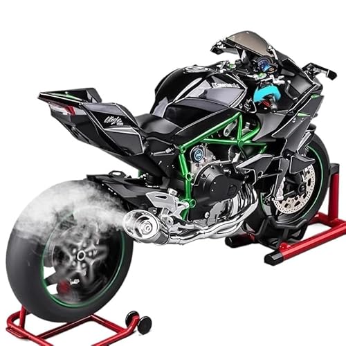 Mini Alloy Motorrad Model 1:6 Für Große Kawasaki H2R Bootable Sprayable Dynamische Legierung Metall Diecast Motorrad Modell Sound Licht Geschenk Druckguss-Nachbildung(Schwarz) von SYYANFEI