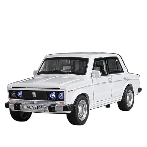 SYYANFEI Casting Car Modell 1/32 Für Lada 2106 Legierung Miniatur Auto Sound Und Licht Pull Back Spielzeug Für Jungen Erwachsene Sammlung Statische Anzeige Spielzeugauto(White) von SYYANFEI