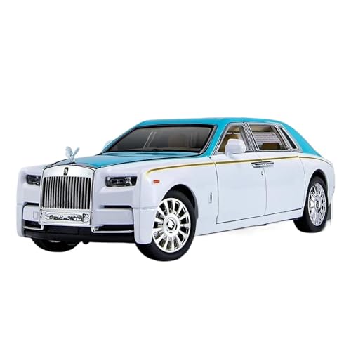 SYYANFEI Casting Car Modell 1:24 Für Modelo Coche Rolls-Royce Phantom Metall-Automodelle Mit Licht Und Sound Pull Back Für Jungenspielzeug Spielzeugauto(White Blue Collage) von SYYANFEI