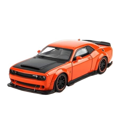 SYYANFEI Casting Car Modell 1:32 Für Dodge Challenger Hellcat SRT Metall Miniatur Auto Modell Sound Licht Pull Back Metall Junge Geschenk Sammlung Spielzeugauto(Orange) von SYYANFEI