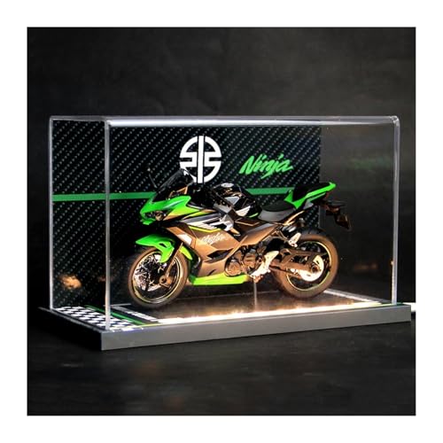 SYYANFEI Mini Alloy Motorrad Model 1:12 Für Kawasaki Ninja 400 Vitrine Mit Durchsichtiger Acrylabdeckung Und LED-Druckguss-Straßenrennen-Motorradmodellspielzeug Druckguss-Nachbildung(Schwarz) von SYYANFEI