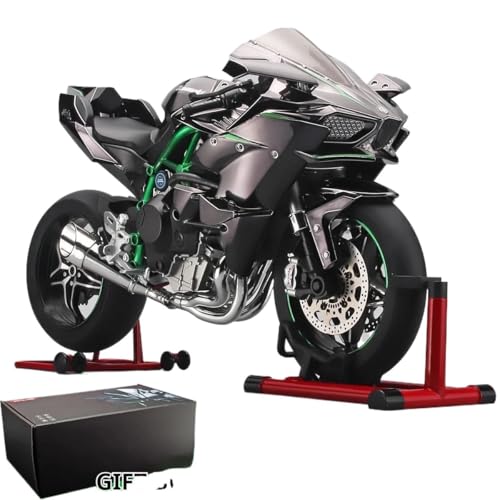 SYYANFEI Mini Alloy Motorrad Model 1:6 Für Große Kawasaki H2R Bootable Sprayable Dynamische Legierung Metall Diecast Motorrad Modell Sound Licht Geschenk Druckguss-Nachbildung(Carbon Pattern) von SYYANFEI