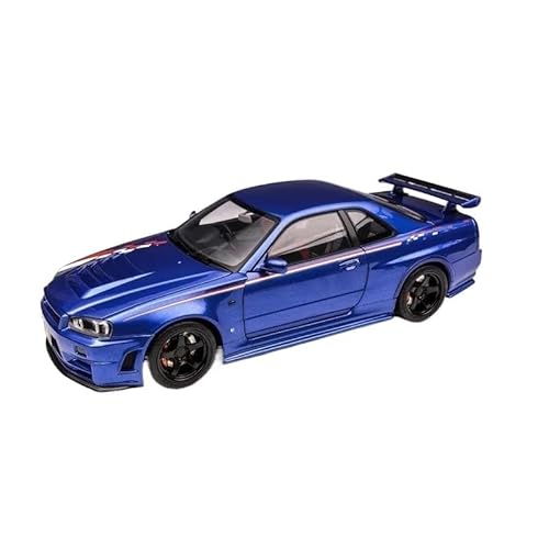 SYYANFEI Miniatur Motorfahrzeug-Modelle 1:18 Für Nissan GTR R34 NISMO CRS Legierung Kompressionswelle Miniaturmodell Für Erwachsene Sammlerstück Ausstellungsspielzeug Spielzeugauto(Blau) von SYYANFEI
