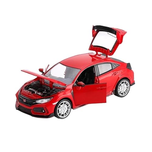 SYYANFEI Modellauto 1:24 Für Honda Civic Type R Legierung Rennen Hyper Auto Modell Sound Licht Pull Back Fahrzeuge Enthusiasten Junge Geschenk Enthusiasten Spielzeugauto(Rot) von SYYANFEI