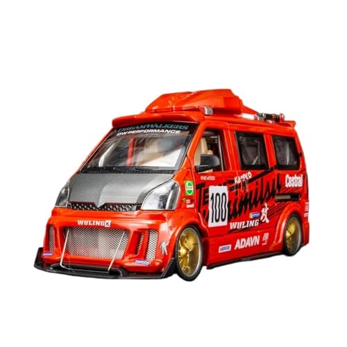 SYYANFEI Modellauto 1:24 Wuling Rongguang Modifizierte Version Rot Simulation Sound Und Licht Pull Back Legierung Automodell Hobby Spiel Enthusiasten Spielzeugauto(Rot) von SYYANFEI