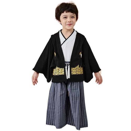 Samurai-Kostüme für Jungen, Kimono-Kleidungs-Set, japanischer Krieger, Halloween-Kostüm, Cosplay, Umhang, Ninja, Schwarz von SZCQ