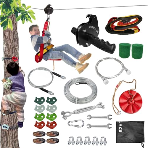 SZHTMZXC Zipline-Kits für Hinterhof, 4,5 m Seilrutschen-Set für Kinder und Erwachsene bis zu 158,8 kg, Outdoor-Spielplatzausrüstung (4,7 m Baumklettern) von SZHTMZXC