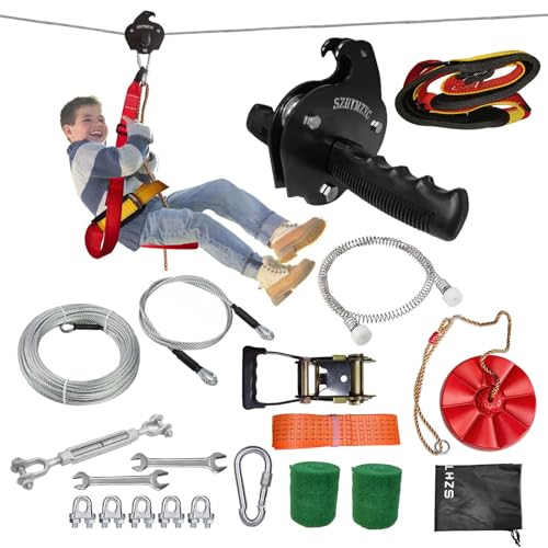 SZHTMZXC Zipline-Kits für Hinterhof, Seilzug-Set für Kinder und Erwachsene, 20 m, 23 m, 30 m, 30 m, 45 m, 45 m, 60 m, 60 m, 60 m, bis zu 158 kg, Outdoor-Spielplatzausrüstung (30 m Ratsche) von SZHTMZXC