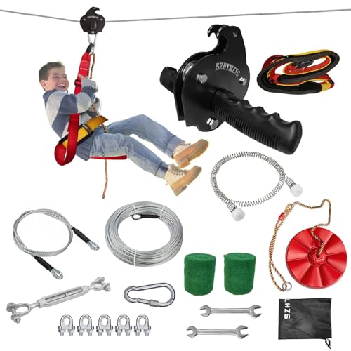 SZHTMZXC Zipline-Kits für Hinterhof, Seilzug-Set für Kinder und Erwachsene, 20 m, 23 m, 30 m, 30 m, 45 m, 45 m, 60 m, 60 m, 60 m, bis zu 158 kg, Outdoor-Spielplatzausrüstung (60 m) von SZHTMZXC