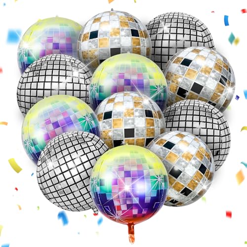 12 Stück Discokugel Luftballon , 22 Zoll 4D Disco Folienballons, Helium Ballon Disco, Dekorative Helium Ballons für Disco Thema von SZHUGEKI