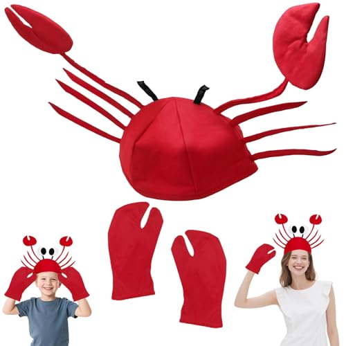 SZHUGEKI Krabben Kostüm Set für Erwachsene und Kinder, Crab Lobster Costume, Krabbenkostüme, Verstellbar, mit Hut und Krallen, Halloween, Ostern Party Dekoration Kostüm Zubehör, Rot von SZHUGEKI