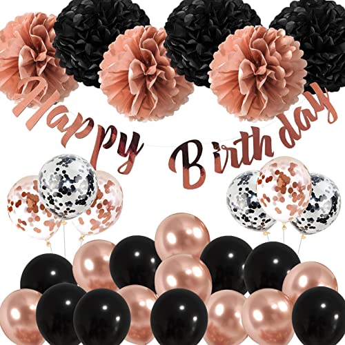 Rose Gold und Schwarz Geburtstagsdekoration, alles Gute zum Geburtstag Ballon Banner, Gewebeblume, Ballons für 16. 18. 21. 30. 50. 60. Geburtstag Party Dekoration Zubehör für Frauen Mädchen Rose Gold und Schwarz Geburtstagsdekoration, alles Gute zum Geburtstag Ballon Banner, Gewebeblume, Ballons für 16. 18. 21. 30. 50. 60. Geburtstag Party Dekoration Zubehör für Frauen Mädchen von SZHUIHER