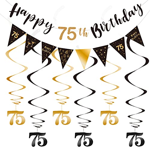 SZHUIHER 75th Birthday Decoration Kit, Happy 75th Birthday Banner Bunting Swirls Streamers, Triangle Flag Banner for Birthday Party Decorations Supplies Black and Gold 75 SZHUIHER 75th Birthday Decoration Kit, Happy 75th Birthday Banner Bunting Swirls Streamers, Triangle Flag Banner for Birthday Party Decorations Supplies Black and Gold 75 von SZHUIHER