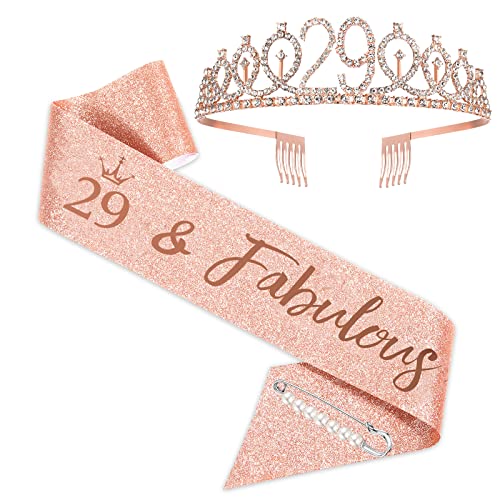 SZHUIHER Schärpe und Tiara zum 29. Geburtstag, Roségold-Geburtstagsschärpe, Krone 29 & fabelhafte Schärpe und Tiara für Mädchen, Geschenke zum 29. Geburtstag für glückliche Partys zum 29. Geburtstag SZHUIHER Schärpe und Tiara zum 29. Geburtstag, Roségold-Geburtstagsschärpe, Krone 29 & fabelhafte Schärpe und Tiara für Mädchen, Geschenke zum 29. Geburtstag für glückliche Partys zum 29. Geburtstag von SZHUIHER