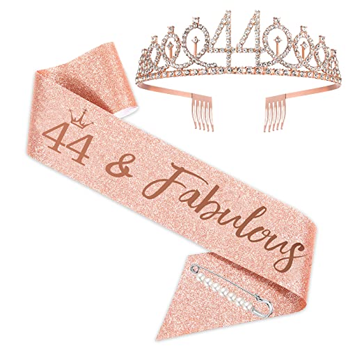 SZHUIHER Schärpe und Tiara zum 44. Geburtstag, Roségold-Geburtstagsschärpe, Krone 44 & fabelhafte Schärpe und Tiara für Frauen, Geschenke zum 44. Geburtstag für glückliche 44. Geburtstagspartys SZHUIHER Schärpe und Tiara zum 44. Geburtstag, Roségold-Geburtstagsschärpe, Krone 44 & fabelhafte Schärpe und Tiara für Frauen, Geschenke zum 44. Geburtstag für glückliche 44. Geburtstagspartys von SZHUIHER