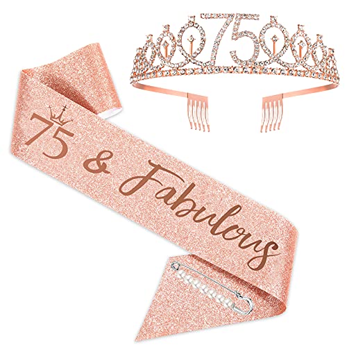 Schärpe und Krone zum 75. Geburtstag für Frauen, 7 fabelhafte Schärpen, Geburtstagsparty-Accessoires, Geburtstagsdekoration, Krone zum 75. Geburtstag, glitzernde Geburtstagsschärpe in Roségold Schärpe und Krone zum 75. Geburtstag für Frauen, 7 fabelhafte Schärpen, Geburtstagsparty-Accessoires, Geburtstagsdekoration, Krone zum 75. Geburtstag, glitzernde Geburtstagsschärpe in Roségold von SZHUIHER