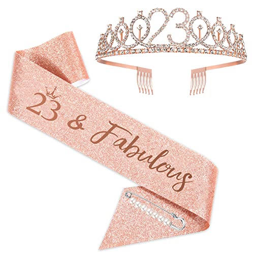 SZHUIHER Schärpe und Tiara zum 23. Geburtstag, Roségold-Geburtstagsschärpe, Krone 23 & fabelhafte Schärpe und Tiara, Geschenke zum 23. Geburtstag für glückliche Partys zum 23. Geburtstag SZHUIHER Schärpe und Tiara zum 23. Geburtstag, Roségold-Geburtstagsschärpe, Krone 23 & fabelhafte Schärpe und Tiara, Geschenke zum 23. Geburtstag für glückliche Partys zum 23. Geburtstag von SZHUIHER