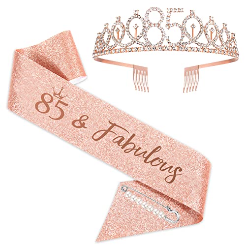 SZHUIHER Schärpe und Tiara zum 85. Geburtstag, Roségold-Geburtstagsschärpe, Krone 85 & fabelhafte Schärpe und Tiara, Geschenke zum 85. Geburtstag für glückliche 85. Geburtstagspartys SZHUIHER Schärpe und Tiara zum 85. Geburtstag, Roségold-Geburtstagsschärpe, Krone 85 & fabelhafte Schärpe und Tiara, Geschenke zum 85. Geburtstag für glückliche 85. Geburtstagspartys von SZHUIHER