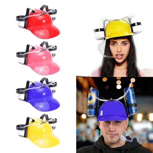 SZHXVIVISY Kreative Soda Bier trinken Helm faul Getränk trinken Hut für Sportveranstaltungen Bierdose Halter Kappe mit Schlauch Hände frei Party Getränkespender (Blau) von SZHXVIVISY