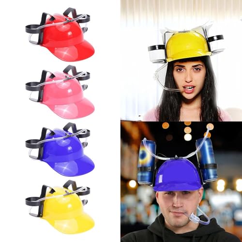 SZHXVIVISY Kreative Soda Bier trinken Helm faul Getränk trinken Hut für Sportveranstaltungen Bierdose Halter Kappe mit Schlauch Hände frei Party Getränkespender (Rosa) von SZHXVIVISY