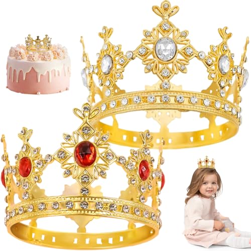 2 Stücke Crown Kuchen Topper Gold, Alles Gute zum Geburtstag Kuchen Topper Party,Vintage Krone Kuchen Topper Dekoration, Kuchendekorationen für Hochzeiten von SZJFYMQ