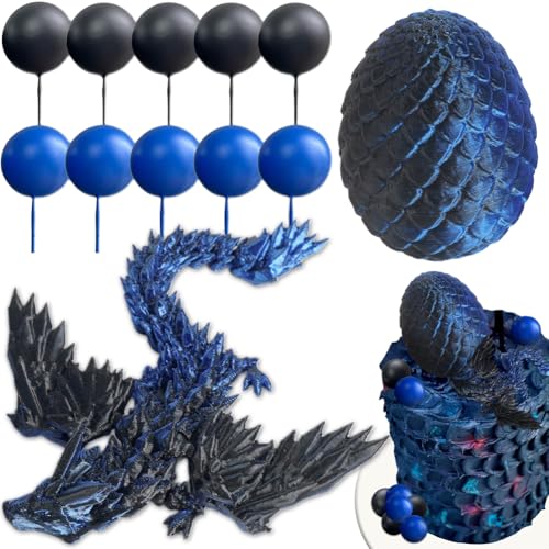 Blaue Drachen Kuchen Topper, 12 Stück Drachen Party Kuchen Einsätze, 3D Gedrucktes Drachenei,Geburtstagsparty Dekorationen Cocktails Obst Sticks Cupcake Toppers von SZJFYMQ