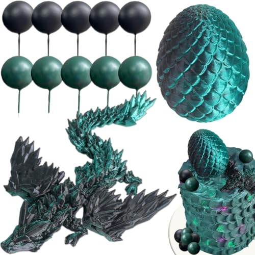 Grüne Drachen Kuchen Topper, 12 Stück Drachen Party Kuchen Einsätze, 3D Gedrucktes Drachenei,Geburtstagsparty Dekorationen Cocktails Obst Sticks Cupcake Toppers von SZJFYMQ