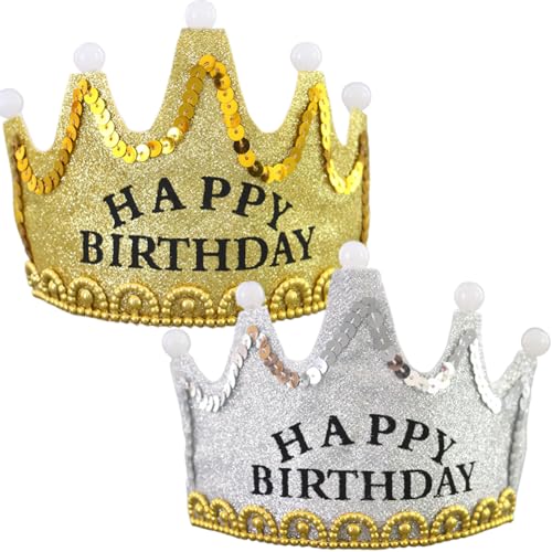 SZJFYMQ 2 Stücke Party Kronen Hüte, Geburtstag Party Kronen Hut, Geburtstag Party Kronen Hut, Tuch Krone mit Pailletten für Geburtstagsparty, Cosplay Stirnbänder (Gold + Silbrig) von SZJFYMQ