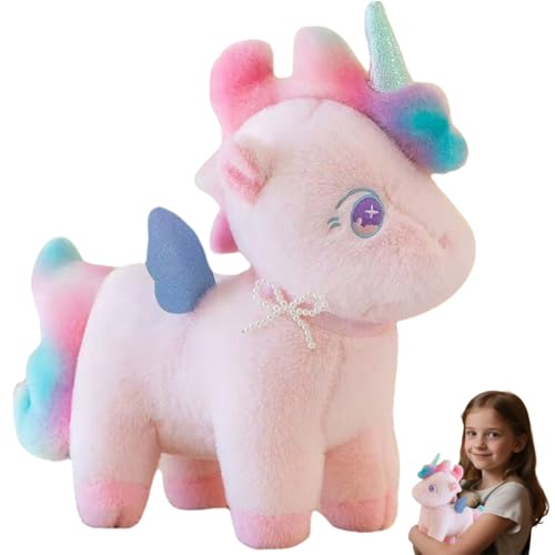 SZJFYMQ Plüsch Regenbogen Einhorn, Plüsch Einhorn Kuscheltier 25cm hoch Super Weiches Einhorn Kissen-Stofftier Süße Plüschtier für Mädchen Puppe Geschenk (Rosa) von SZJFYMQ
