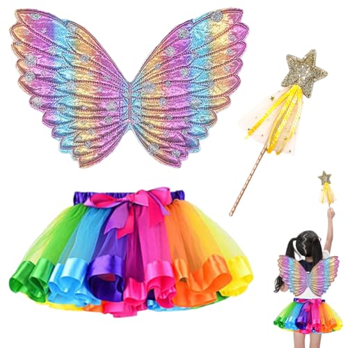 SZJFYMQ Schmetterling Kostüm Kinder, Schmetterlingsflügel, Feen Prinzessin Tüllrock, Feenflügel Kostüm Set mit Zauberstab, Feenstäbe, Maskerade-Party-Requisiten,3-6 Jahre alt von SZJFYMQ