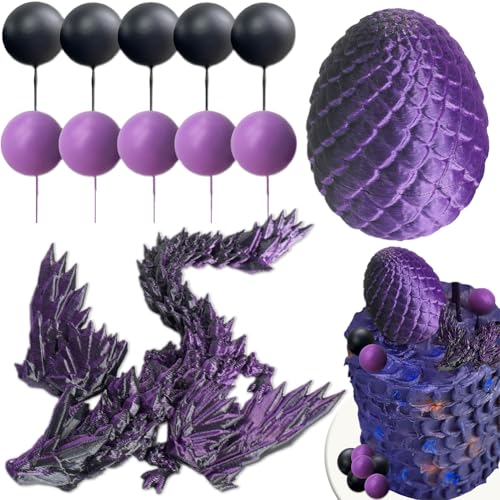 lila Drachen Kuchen Topper, 12 Stück lila Drachen Party Kuchen Einsätze, 3D Gedrucktes Drachenei,Geburtstagsparty Dekorationen Cocktails Obst Sticks Cupcake Toppers von SZJFYMQ