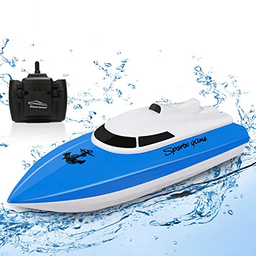 SZJJX Ferngesteuertes Boot, RC Boot Ferngesteuert für Kinder, 2.4Ghz Hochgeschwindigkeits-Mini-Rennboote Mit Wiederaufladbarem Akku für See/Pool/Teich, Geschenk für Junge Mädchen ab 6 Jahre - Blau von SZJJX