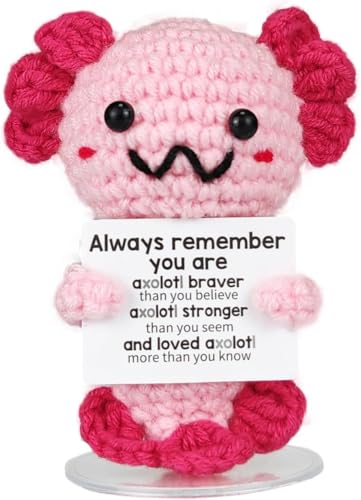 SZMDLX Lustiger Positiver Axolotl, Emotional Support Häkel Salamander Pocket Hug,Positive Geschenke Doll Positive Kartoffel Deutsch Geschenke für Freunde,Studenten (Positive Axolo) von SZMDLX