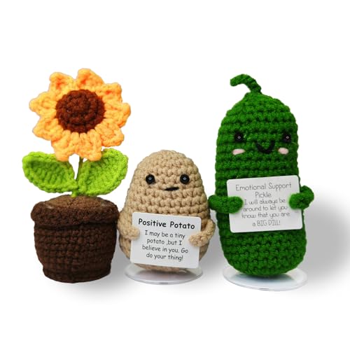 SZMDLX Pommes 3Pcs Positive Kartoffel, Handgefertigte Häkelarbeit Emotional Support Happy Potato Sammlung Puppen Positive Sunflower Neuer Job Geschenke Für Geburtstage, Home Office von SZMDLX