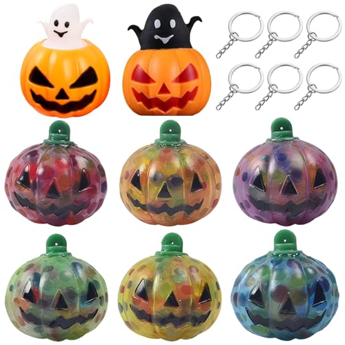 8 Stück Anti Stress BäLle für Kinder Stress Relief Spielzeug Stressball Halloween Squishy Squeeze Spielzeug mit 6 SchlüSselanhängern für Halloween Kinderpartys, Geschenke (Kürbisform) von SZQIUNUBI