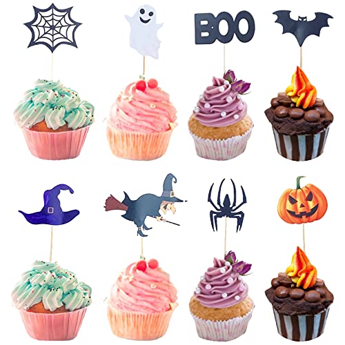 Halloween Cupcake Topper 48 Stück - Tortendeko Mit Kürbis, Fledermaus, Geist, Spinne - Deko Für Kuchen Und Cupcake Dekorationen Halloween Cupcake Topper 48 Stück - Tortendeko Mit Kürbis, Fledermaus, Geist, Spinne - Deko Für Kuchen Und Cupcake Dekorationen von SZQIUNUBI