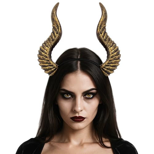 Damen Gotische Horner Haarreif Halloween Cosplay Kostüm Accessoire 3pcs/Set (Gold, One Size) von SZRXKJ