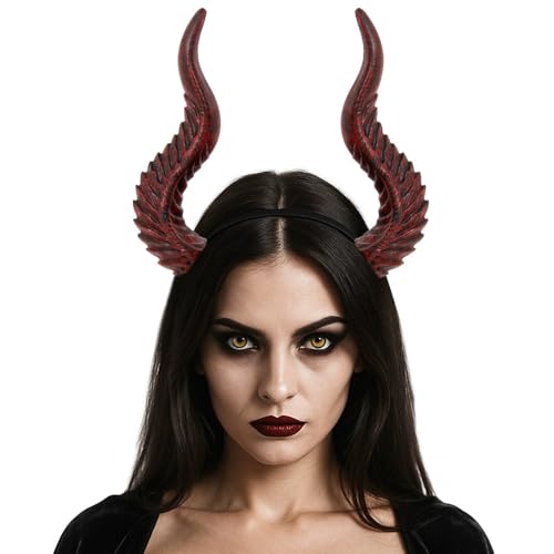 Damen Gotische Horner Haarreif Halloween Cosplay Kostüm Accessoire 3pcs/Set (Rot, One Size) von SZRXKJ