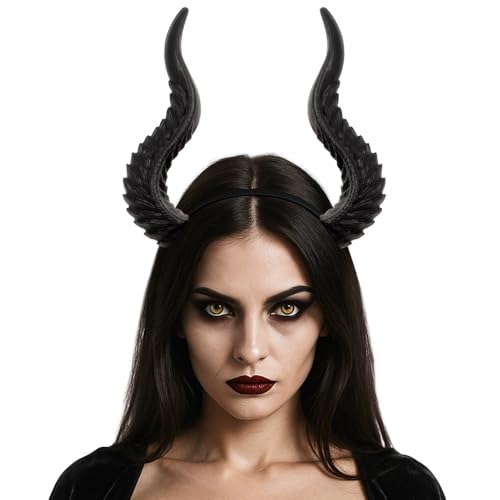 Damen Gotische Horner Haarreif Halloween Cosplay Kostüm Accessoire 3pcs/Set (Schwarz, One Size) von SZRXKJ