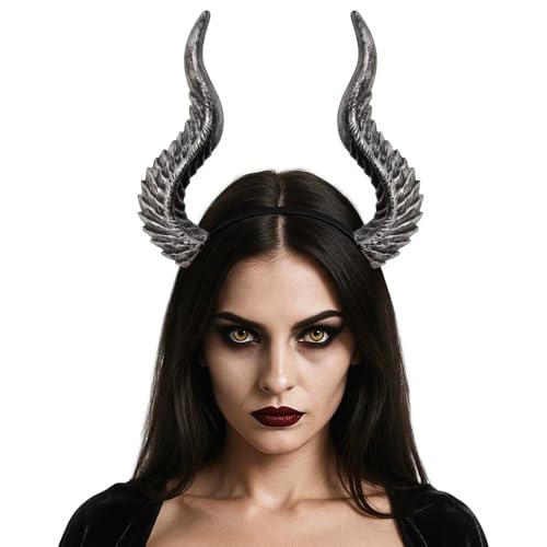 Damen Gotische Horner Haarreif Halloween Cosplay Kostüm Accessoire 3pcs/Set (Silber, One Size) von SZRXKJ