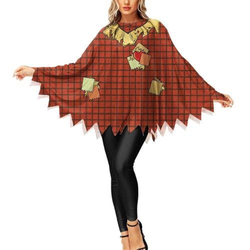 Halloween Poncho Umhang Orange-Schwarz mit Kürbis-Motiv und Fledermaus Design Gruselige Kostüm Accessoire (Rot08, one size) von SZRXKJ