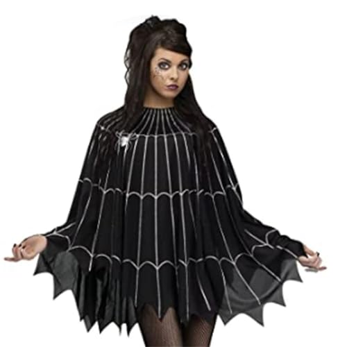 Halloween Poncho Umhang Orange-Schwarz mit Kürbis-Motiv und Fledermaus Design Gruselige Kostüm Accessoire (Schwarz01, one size) von SZRXKJ