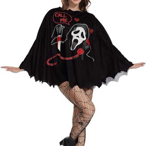 Halloween Poncho Umhang Orange-Schwarz mit Kürbis-Motiv und Fledermaus Design Gruselige Kostüm Accessoire (Schwarz11, one size) von SZRXKJ