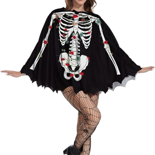Halloween Poncho Umhang Orange-Schwarz mit Kürbis-Motiv und Fledermaus Design Gruselige Kostüm Accessoire (Schwarz12, one size) von SZRXKJ