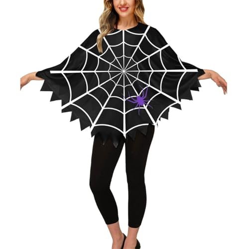 Halloween Poncho Umhang Orange-Schwarz mit Kürbis-Motiv und Fledermaus Design Gruselige Kostüm Accessoire (schwarz03, one size) von SZRXKJ