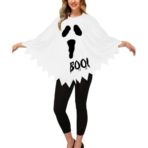 Halloween Poncho Umhang Orange-Schwarz mit Kürbis-Motiv und Fledermaus Design Gruselige Kostüm Accessoire (white02, one size) von SZRXKJ