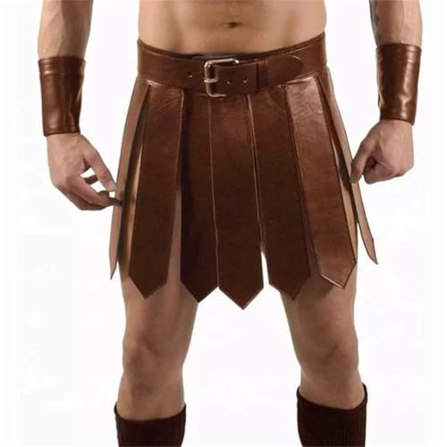 Herren Gladiator Lederrock mit Gürtel, Schwarzer Römischer Kampfrock Cosplay Kostüm (Gelb, One Size) von SZRXKJ