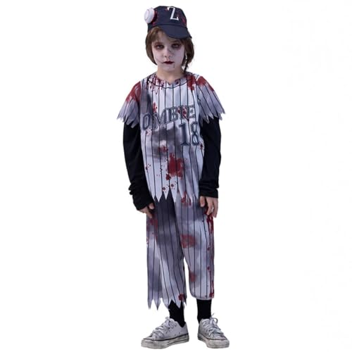 Kinder Verkleidung Zombie-Baseball-Spieler Gruseliges Sportler Outfit Halloween Kostüm (Schwarz, 160) von SZRXKJ