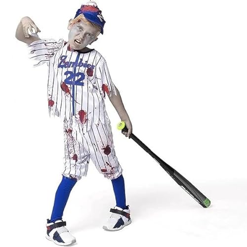 Kinder Verkleidung Zombie-Baseball-Spieler Gruseliges Sportler Outfit Halloween Kostüm (weiß, 130) von SZRXKJ